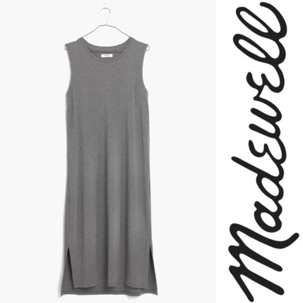 Madewell scoop neck midi jersey dress in charcoal